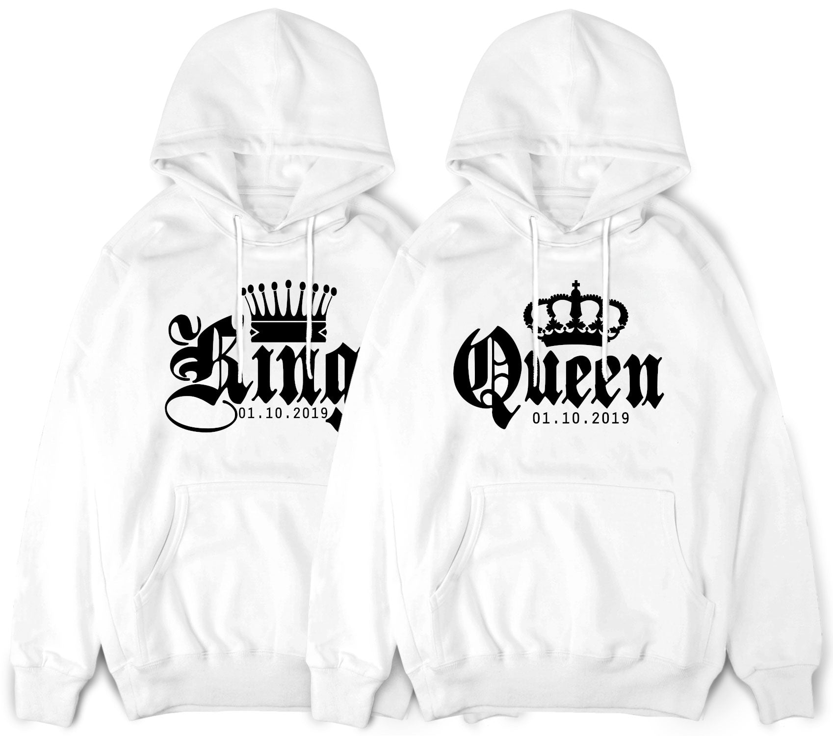 King & Queen Pullover Pärchen Set in weiss / schwarz mit Wunschnummern -  CVLR