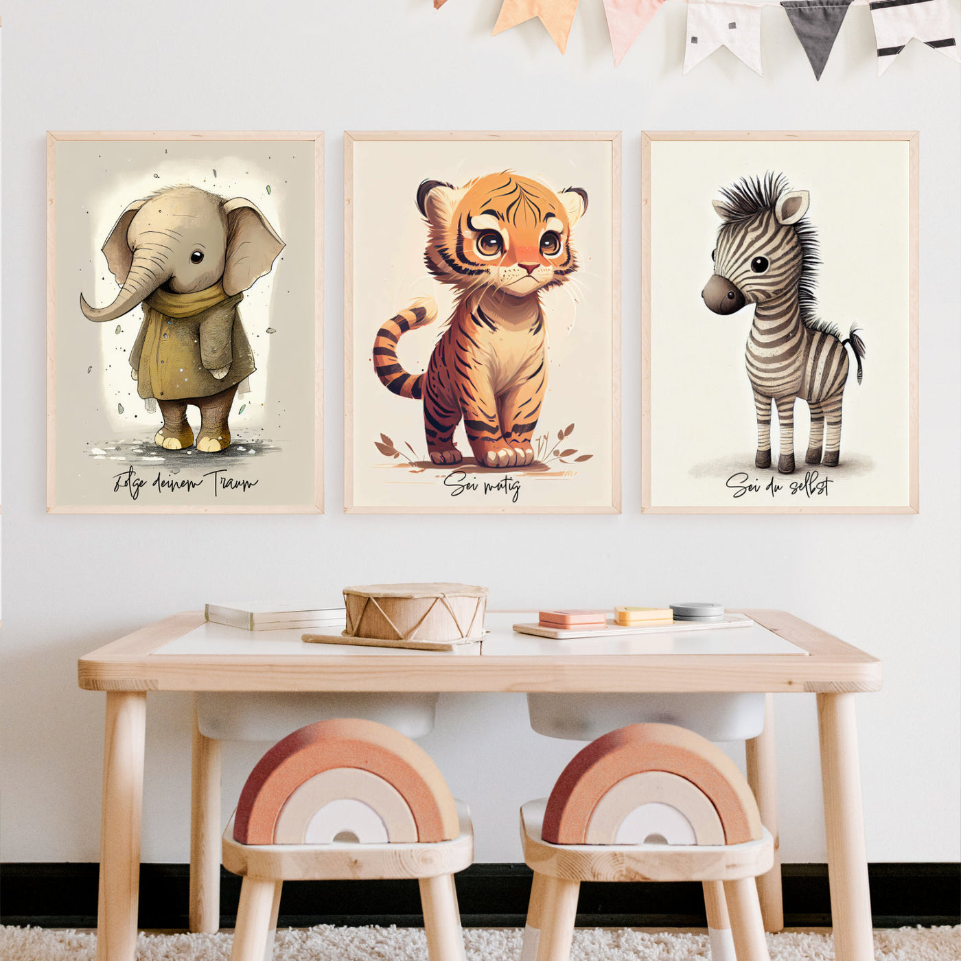 Tierposter Kinderzimmer Poster Set Wanddeko Poster Spruch Bundle Motivationsposter Geschenk Eltern Geburt Elefant, Tiger, Zebra Bilder