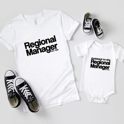 Assistant to the Regional Manager Vater & Baby Geschenk Mutter Tochter Outfit Vater und Sohn Partnerlook Personalisiert Babybody bedruckt