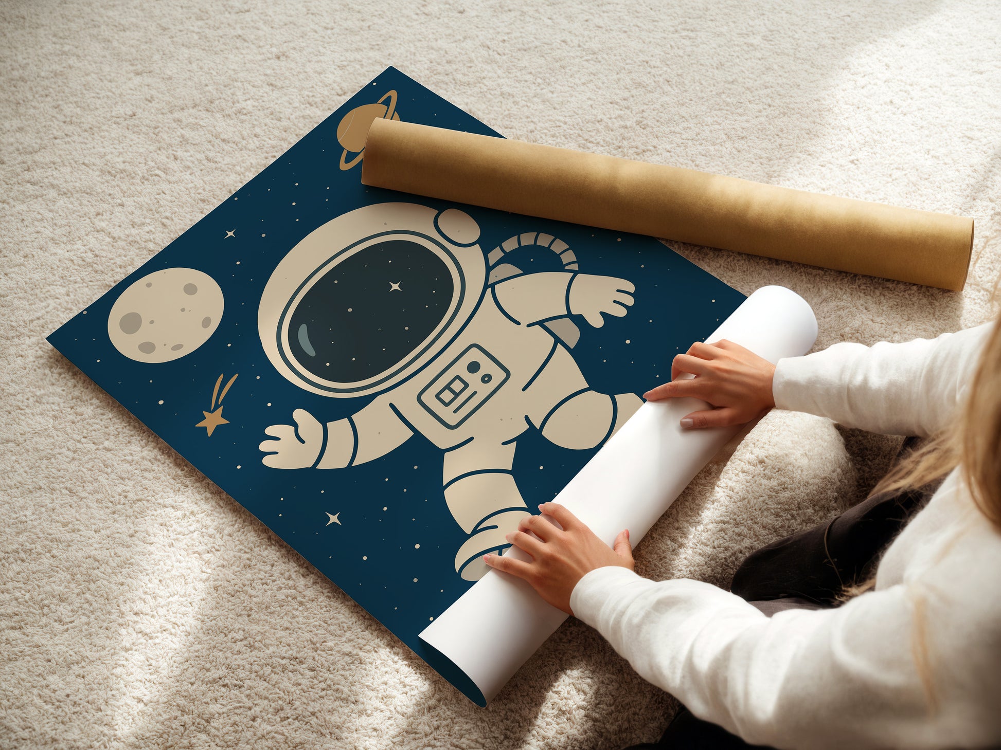 Kinderzimmer Poster personalisiert mit Namen, Babyzimmer Deko Weltraum Bilder, Astronaut Poster, Baby Geschenk Geburt Eltern, Poster Prints