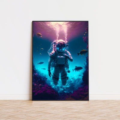 Astronaut Poster Wohnzimmer Abstrakt Kunst Wanddeko Bild Astronaut unter Wasser Poster Korallen Meer Home Wandkunst