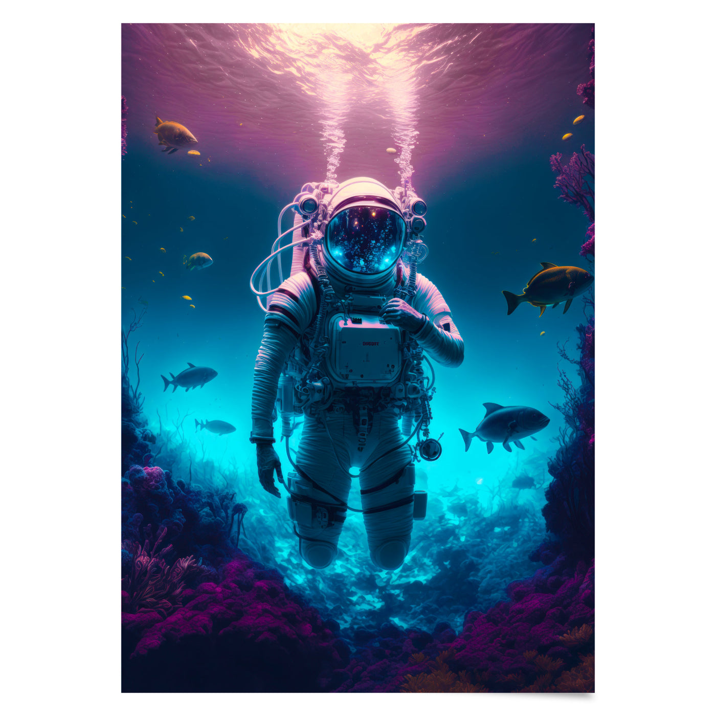 Astronaut Poster Wohnzimmer Abstrakt Kunst Wanddeko Bild Astronaut unter Wasser Poster Korallen Meer Home Wandkunst