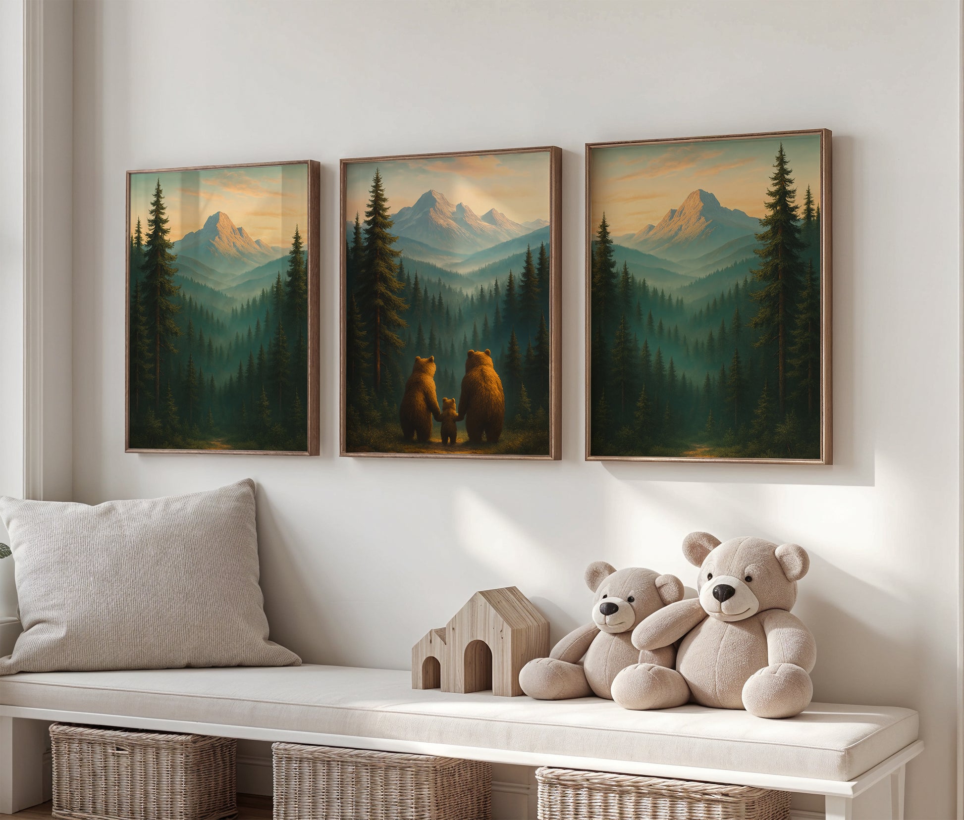 Kinderzimmer Poster Set Tiere - 3 Bären Familie - Babyzimmer Drucke