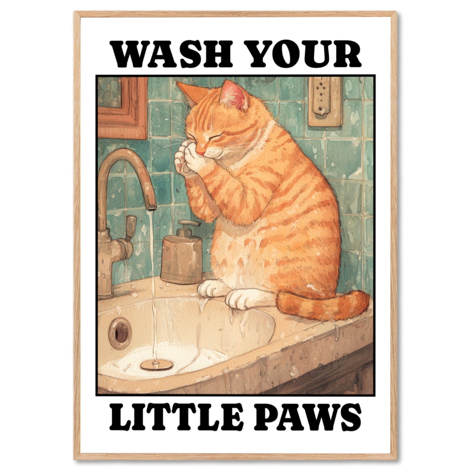 Badezimmer Poster Katze Wash your little Paws Bild Gäste WC Deko Lustige Bilder Einweihungsgeschenk Haus und Wohnung Geschenk Umzug