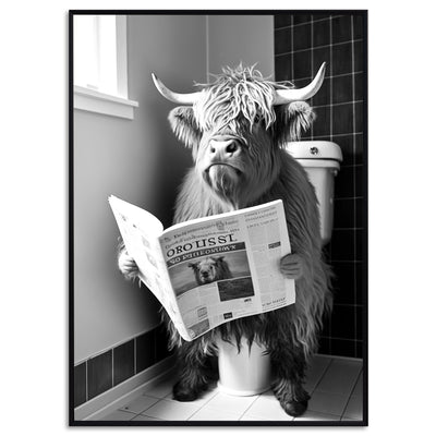 Kuh auf Klo Poster Gäste WC Bild Badezimmer Deko Stier auf Toilette Highland Cow Trendige Poster Wanddeko Art Deco Wanddekoration Lustig