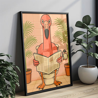 Flamingo liest Zeitung auf der Toilette - Badezimmer Poster Kunstdruck - Gäste WC Deko - Geschenk Einweihungsparty Hausbau Badezimmer Print