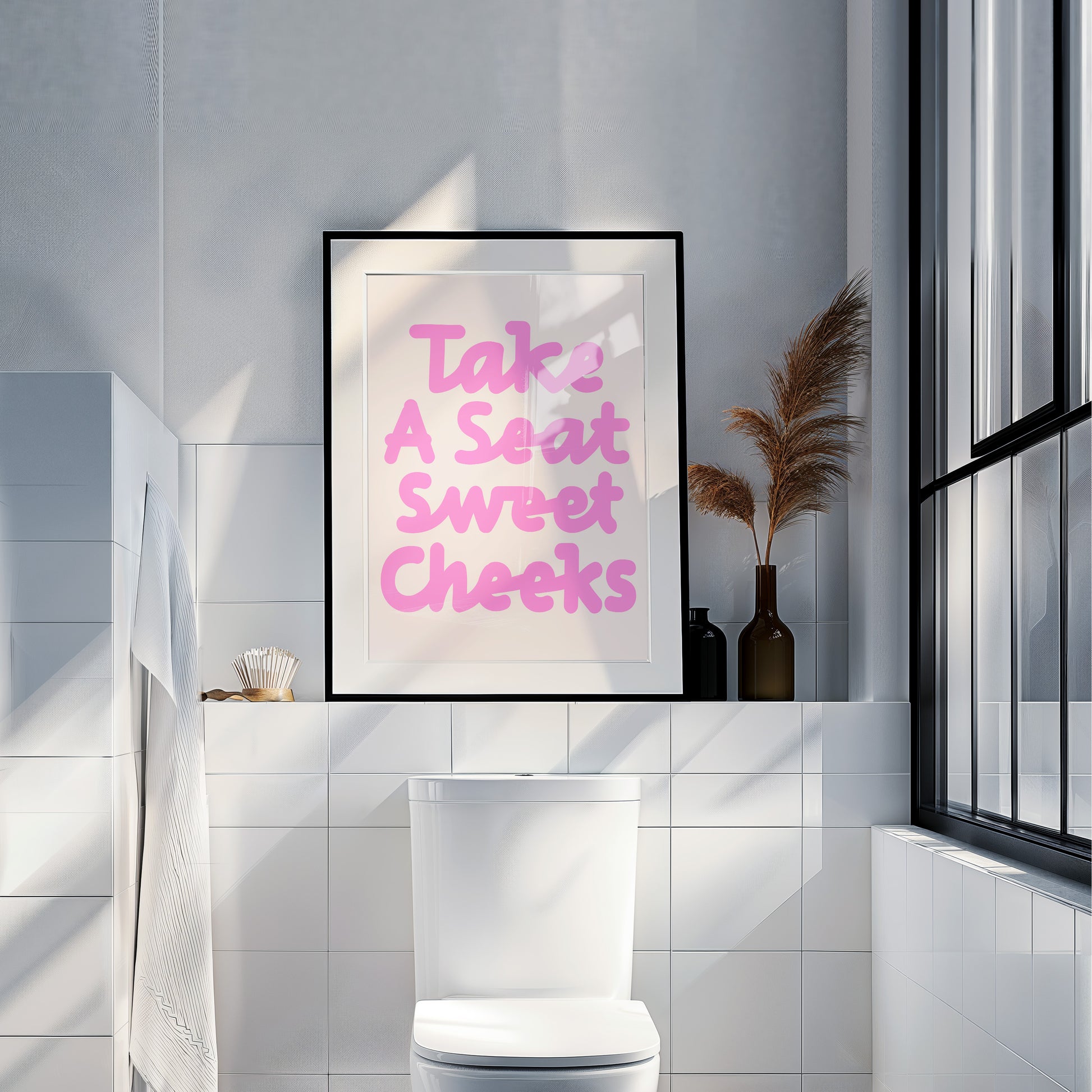 Geschenk Hauskauf Take A Seat Sweet Cheeks Badezimmer Poster Rosa Druck Lustige Badezimmer Wand Kunst print Retro Poster Print Deko Gäste WC
