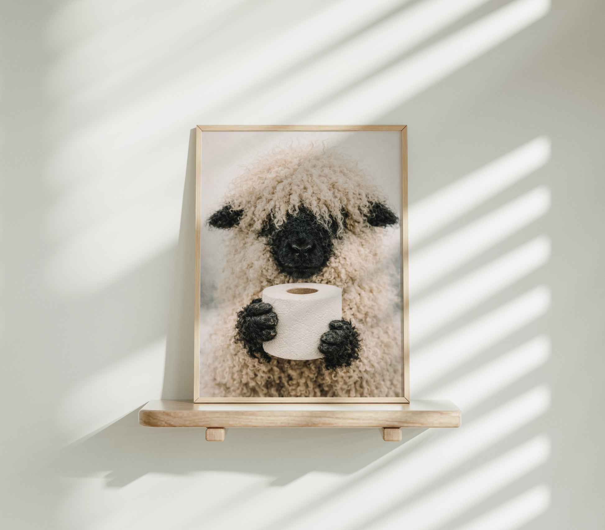 Lustiges Badezimmer Poster - Schaf hält Klopapierrolle