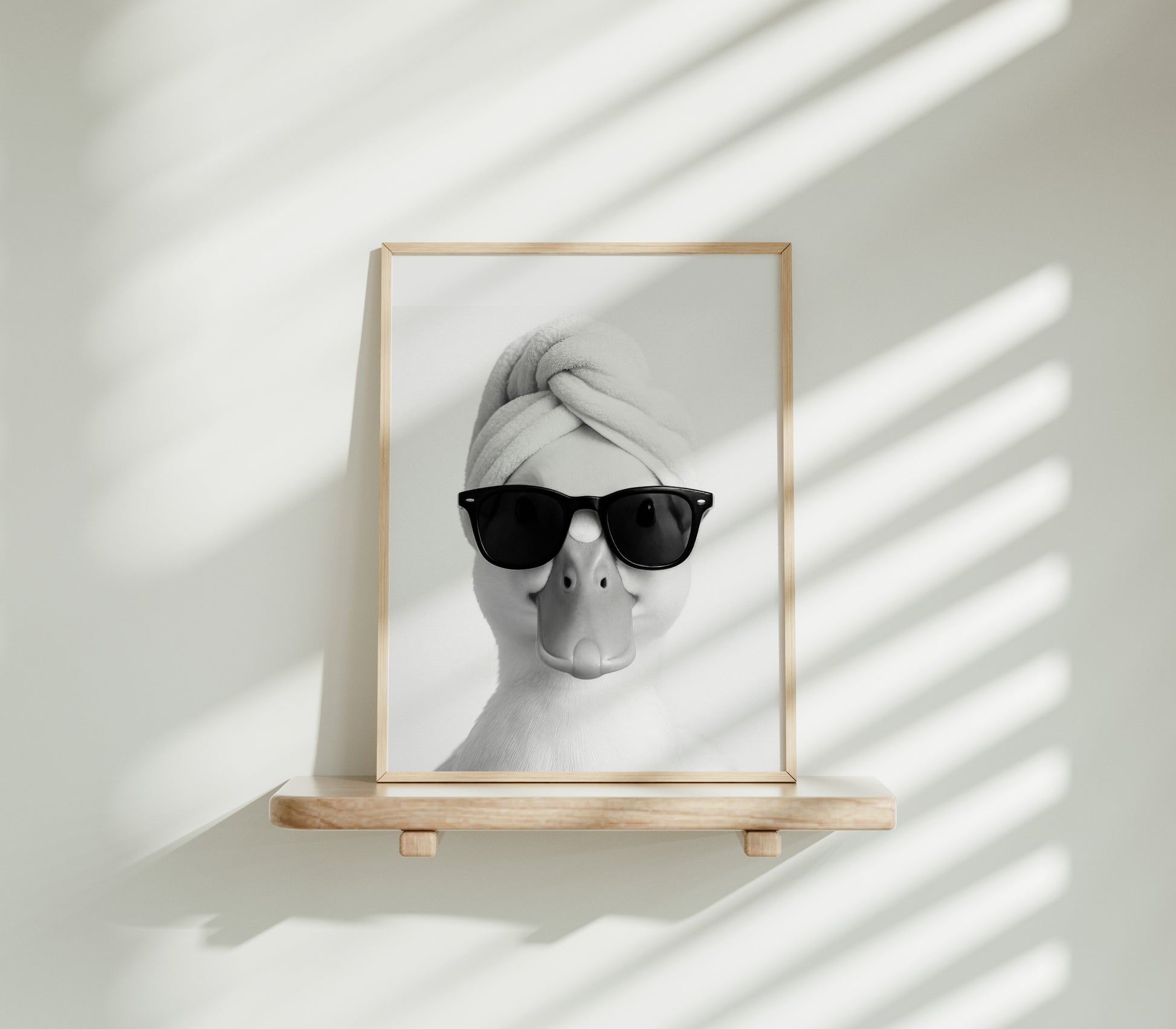 Schwarz-Weiß Poster Badezimmer Ente mit Handtuch-Turban & Sonnenbrille
