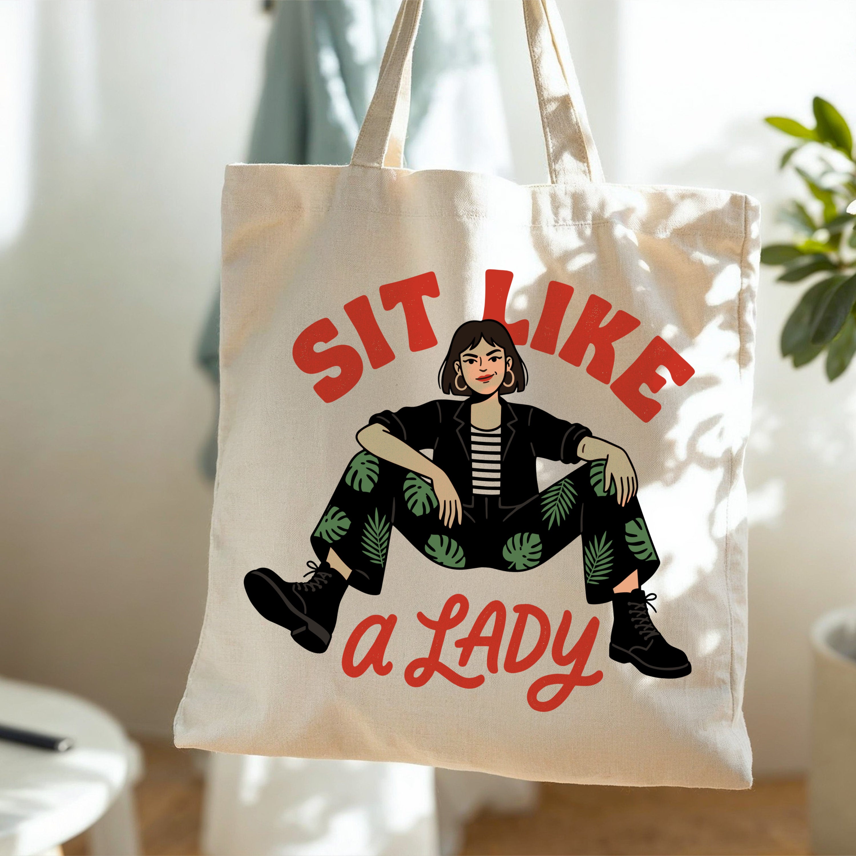 Sit Like a Lady Jutebeutel Einkaufstasche feministische Kunst
