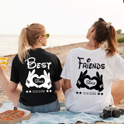 Best Friends T-Shirts für beste Freundinnen BFF Freundschaft Shirts mit Wunschdatum im SET
