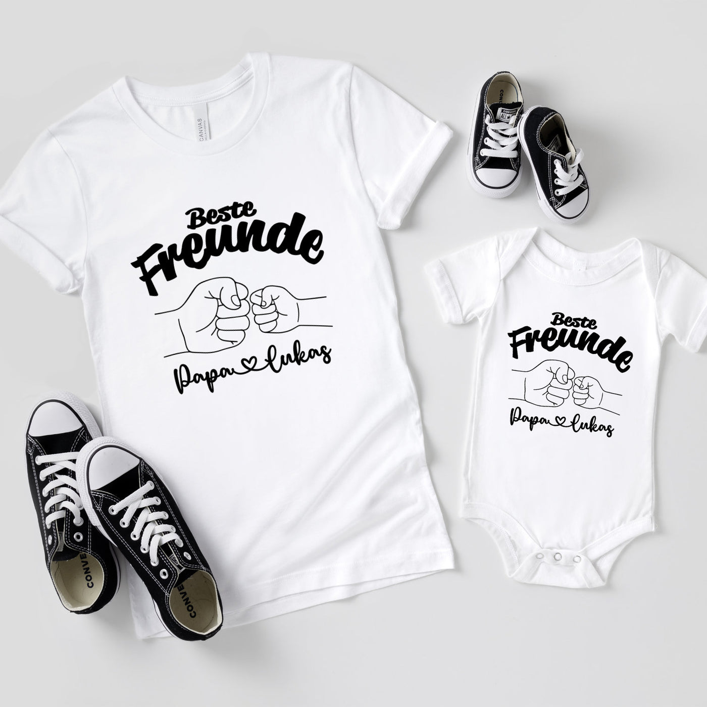 Papa und Sohn Beste Freunde Partnerlook Geschenk Vatertag tshirt personalisiert mit Kindernamen Baby Geschenk Eltern Shirts Fist Bump