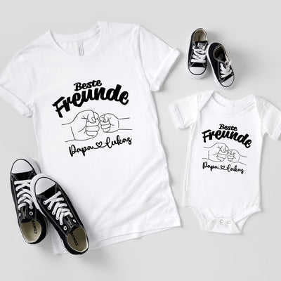 Papa und Sohn Beste Freunde Partnerlook Geschenk Vatertag tshirt personalisiert mit Kindernamen Baby Geschenk Eltern Shirts Fist Bump