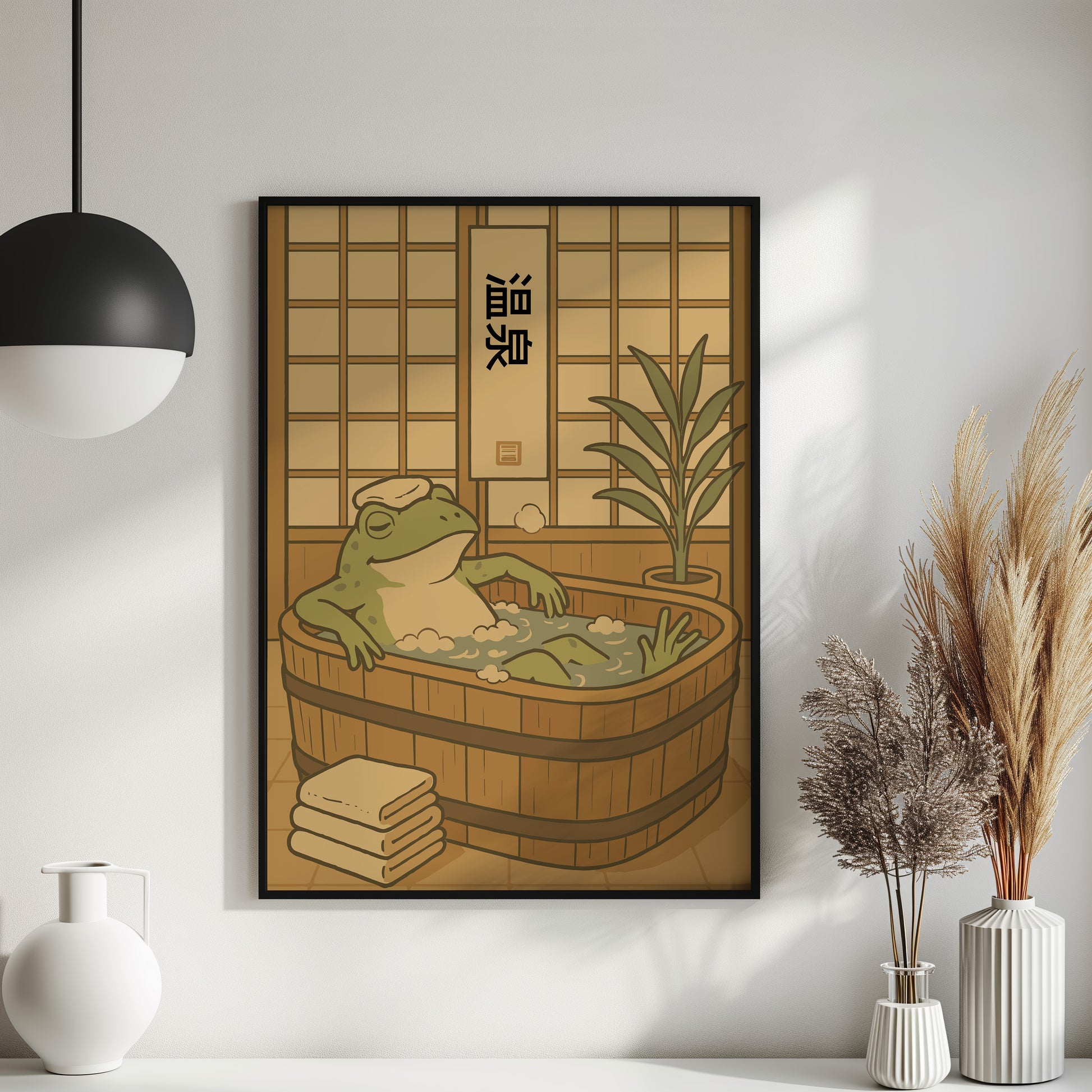 Japanischer Frosch in der Badewanne Poster Badezimmer Dekoration – Japanische Wandkunst