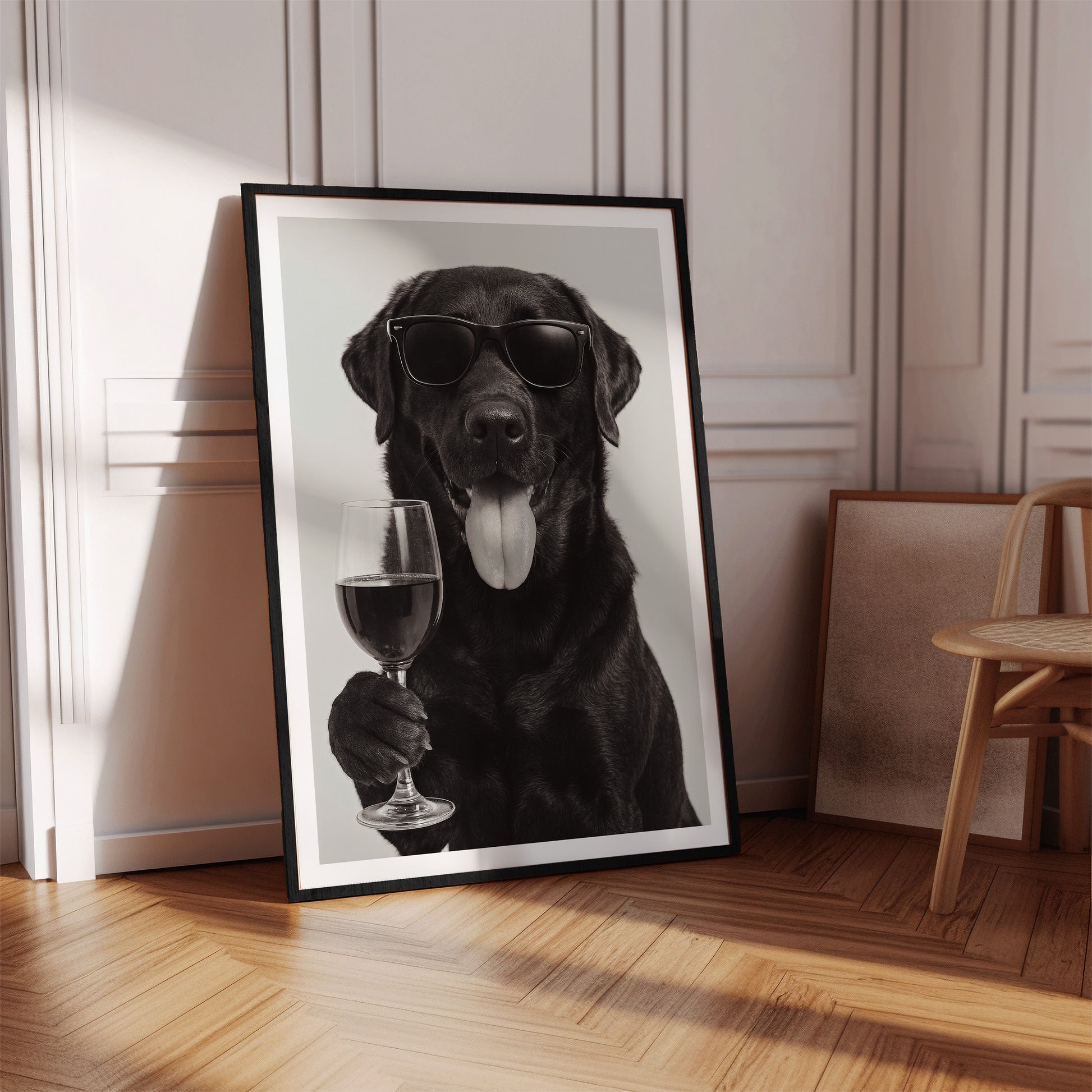 Labrador trinkt Wein Poster Vintage Druck - Wandkunst für deine Küche & Esszimmer