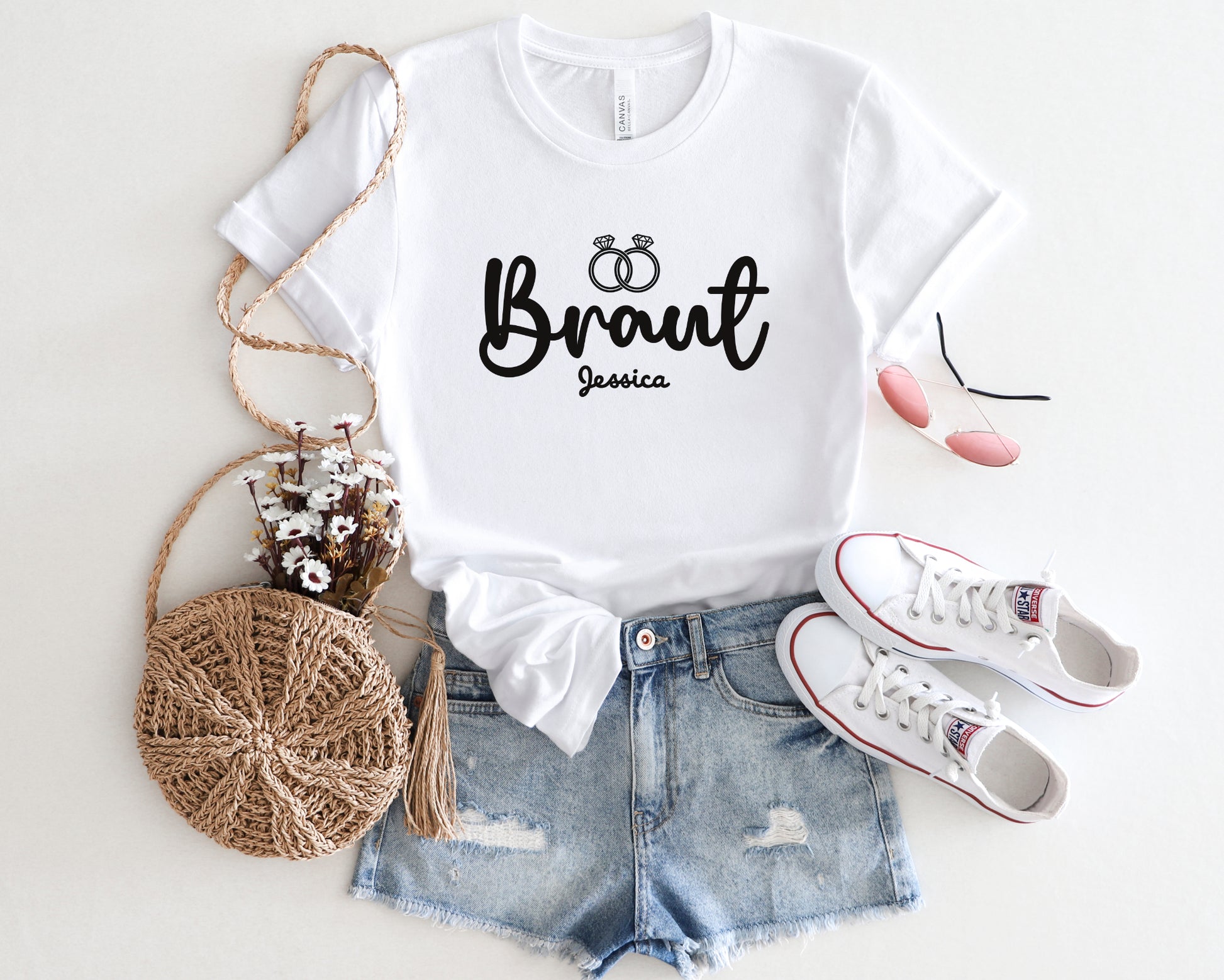 Braut Shirt Personalisiert JGA Shirts Braut & Team Braut mit Wunschnamen Junggesellinnenabschied Feiern Lustige JGA Sprüche T-Shirts Unisex