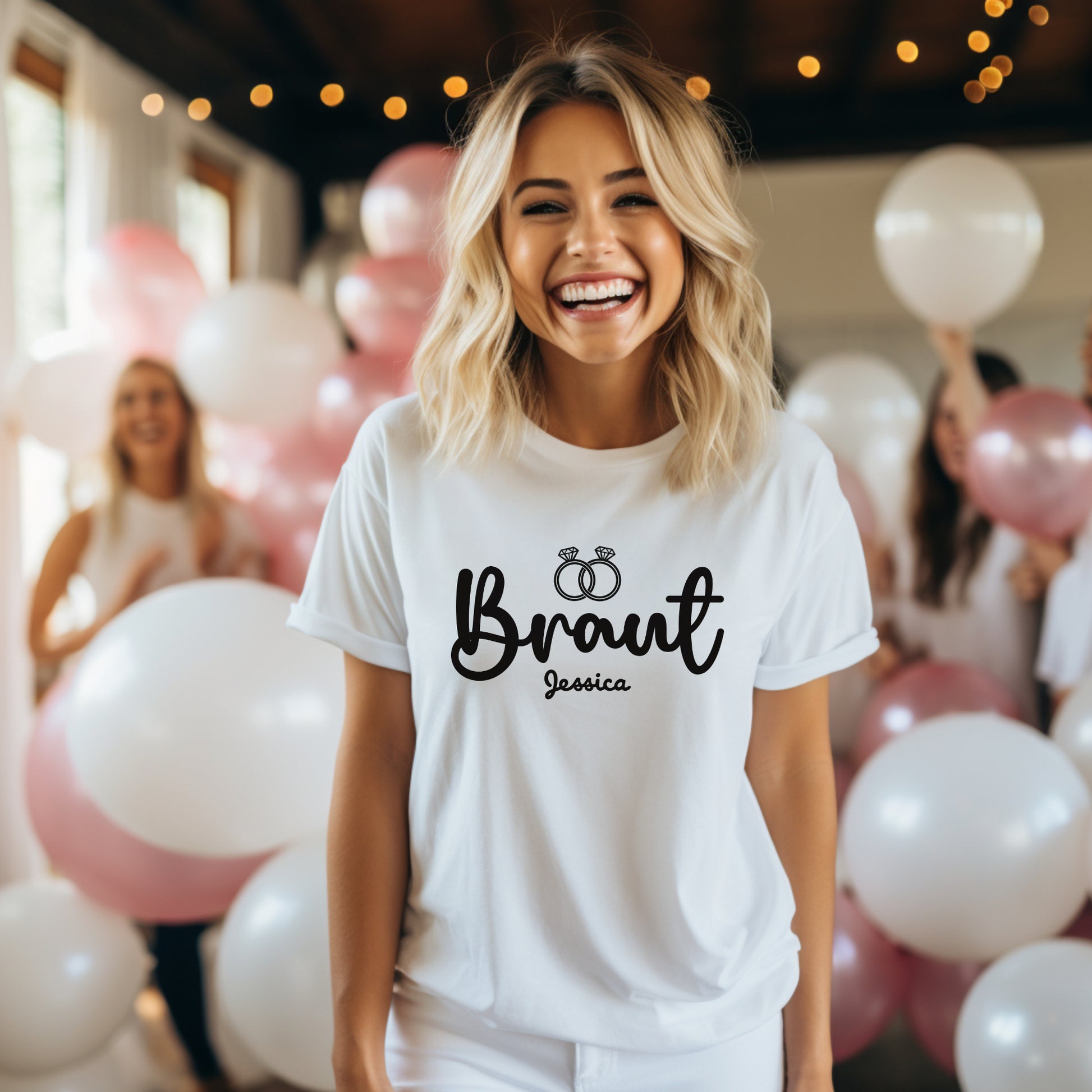 Braut Shirt Personalisiert JGA Shirts Braut & Team Braut mit Wunschnamen Junggesellinnenabschied Feiern Lustige JGA Sprüche T-Shirts Unisex