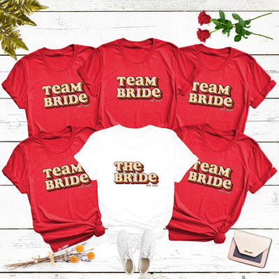 Team Bride Shirt JGA Braut Retro T-Shirt 70er Shirts Junggesellinnenabschied Jga Frauen Unisex Shirts Braut und Team Braut