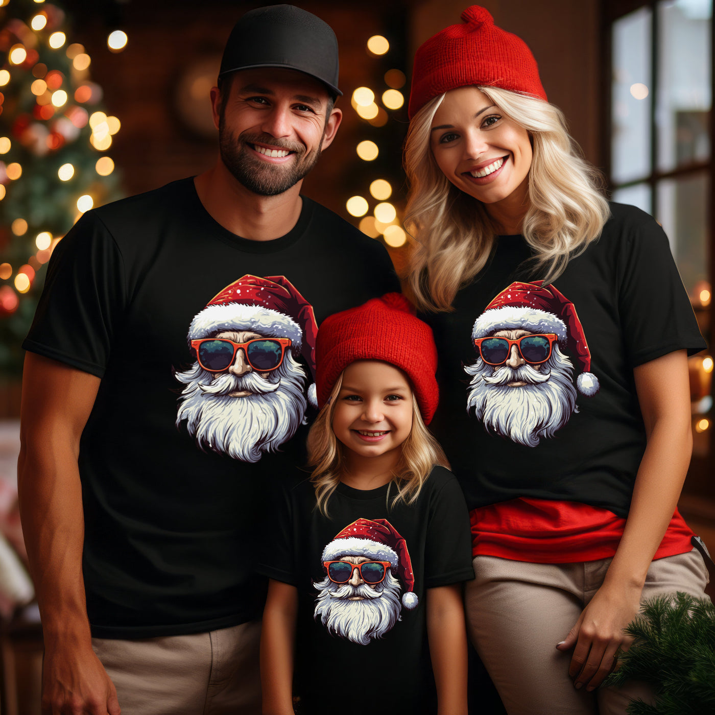 Familienshirts Weihnachten Geschenk Partnerlook Shirts Vater Sohn Outfit Mutter Tochter Unser erstes Weihnachten Cool Santa mit Sonnenbrille