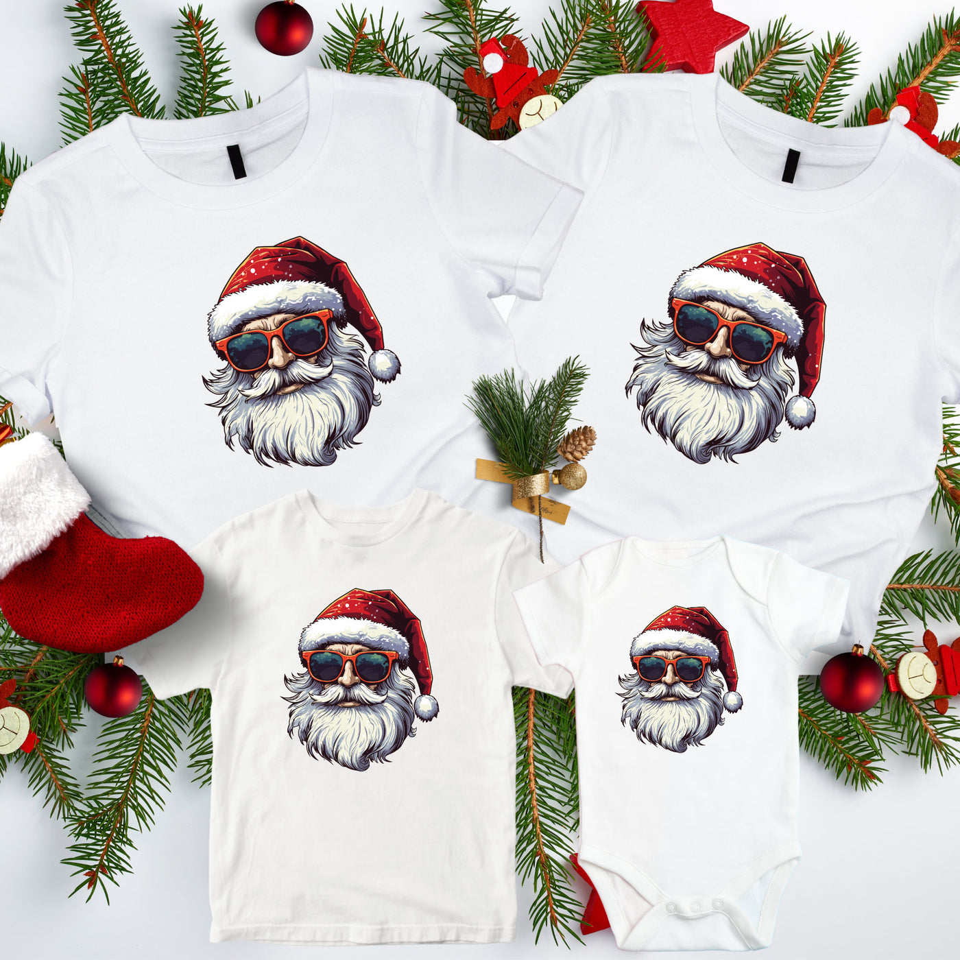 Familienshirts Weihnachten Geschenk Partnerlook Shirts Vater Sohn Outfit Mutter Tochter Unser erstes Weihnachten Cool Santa mit Sonnenbrille