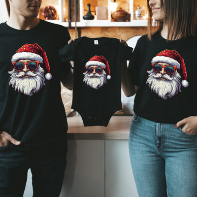 Familienshirts Weihnachten Geschenk Partnerlook Shirts Vater Sohn Outfit Mutter Tochter Unser erstes Weihnachten Cool Santa mit Sonnenbrille