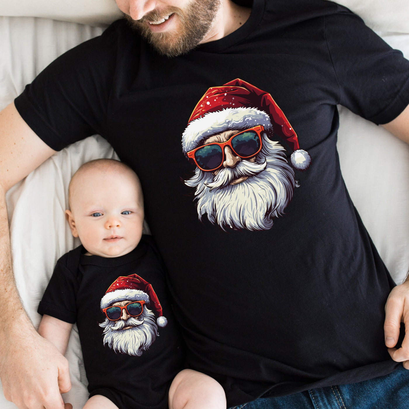 Familienshirts Weihnachten Geschenk Partnerlook Shirts Vater Sohn Outfit Mutter Tochter Unser erstes Weihnachten Cool Santa mit Sonnenbrille