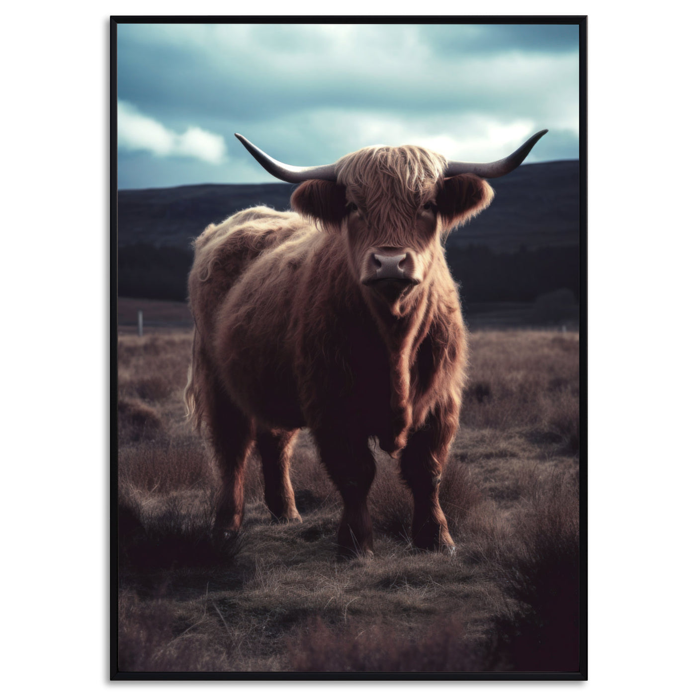Kuh Poster Highland Kuh Bild Wohnzimmer Poster Kuh auf Wiese Highland Cow Wohndeko Art Deco Landhausstil Wanddekoration