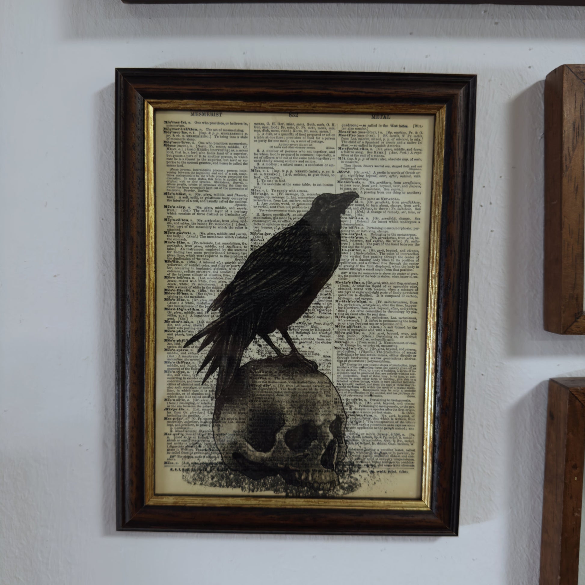 Vintage Poster Rabe auf Schädel Wörterbuch Kunstdruck Vintage Druck Rabe Poster Dictionary Art Print Raven Halloween Dekor Home Wandkunst