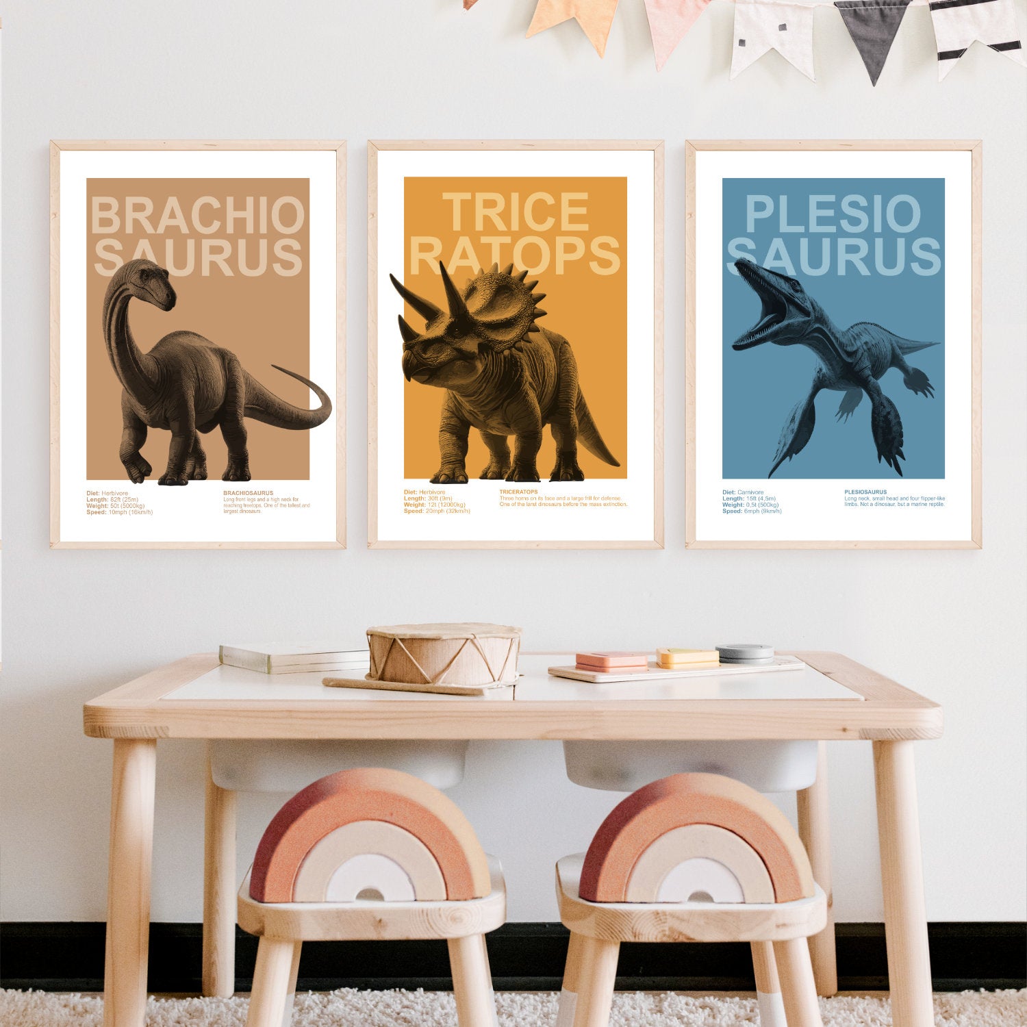 Dinosaurier Poster Kinderzimmer Deko - Dino Print Wanddekoration T-Rex Bilder 3er, 6er, 9er Set