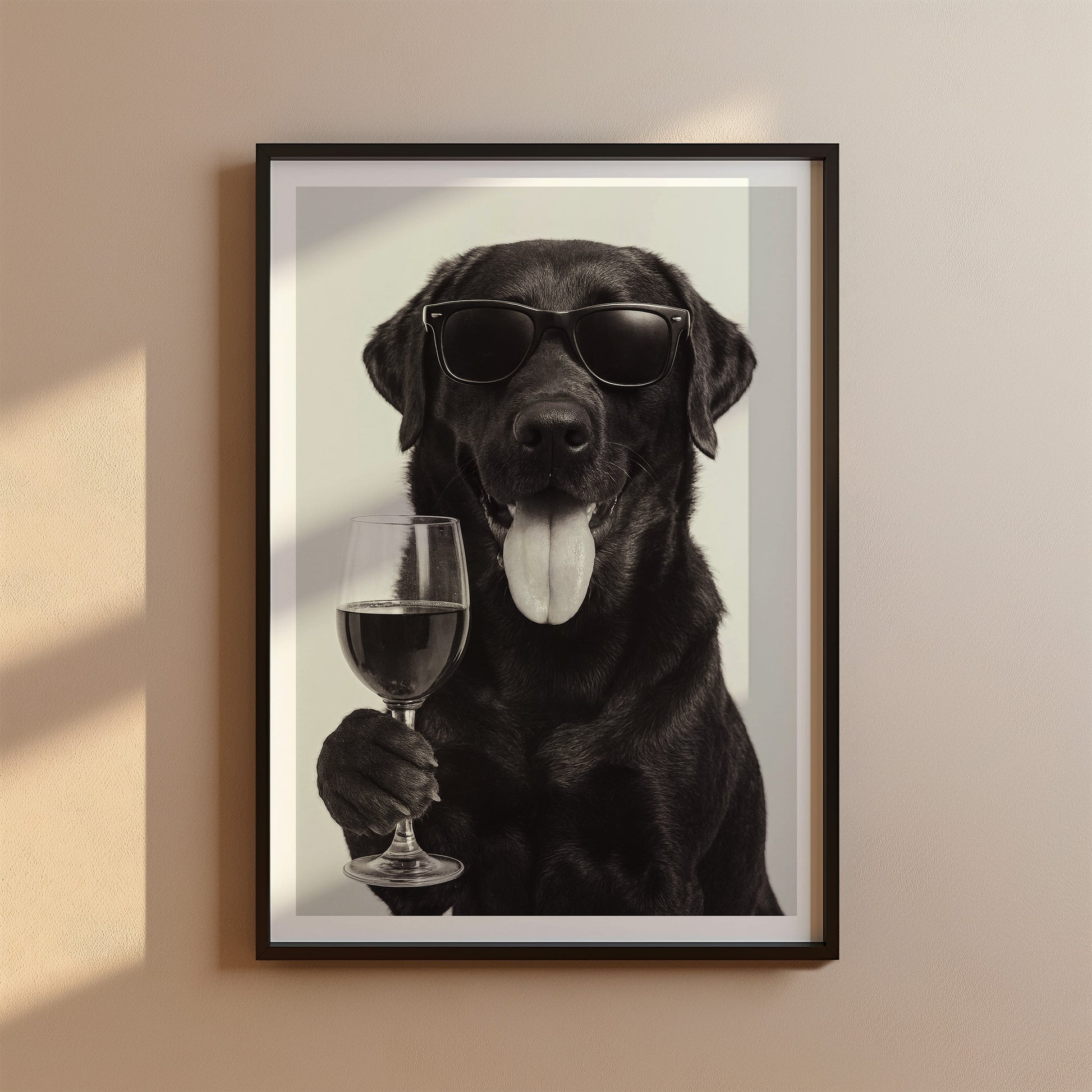 Labrador trinkt Wein Poster Vintage Druck - Wandkunst für deine Küche & Esszimmer