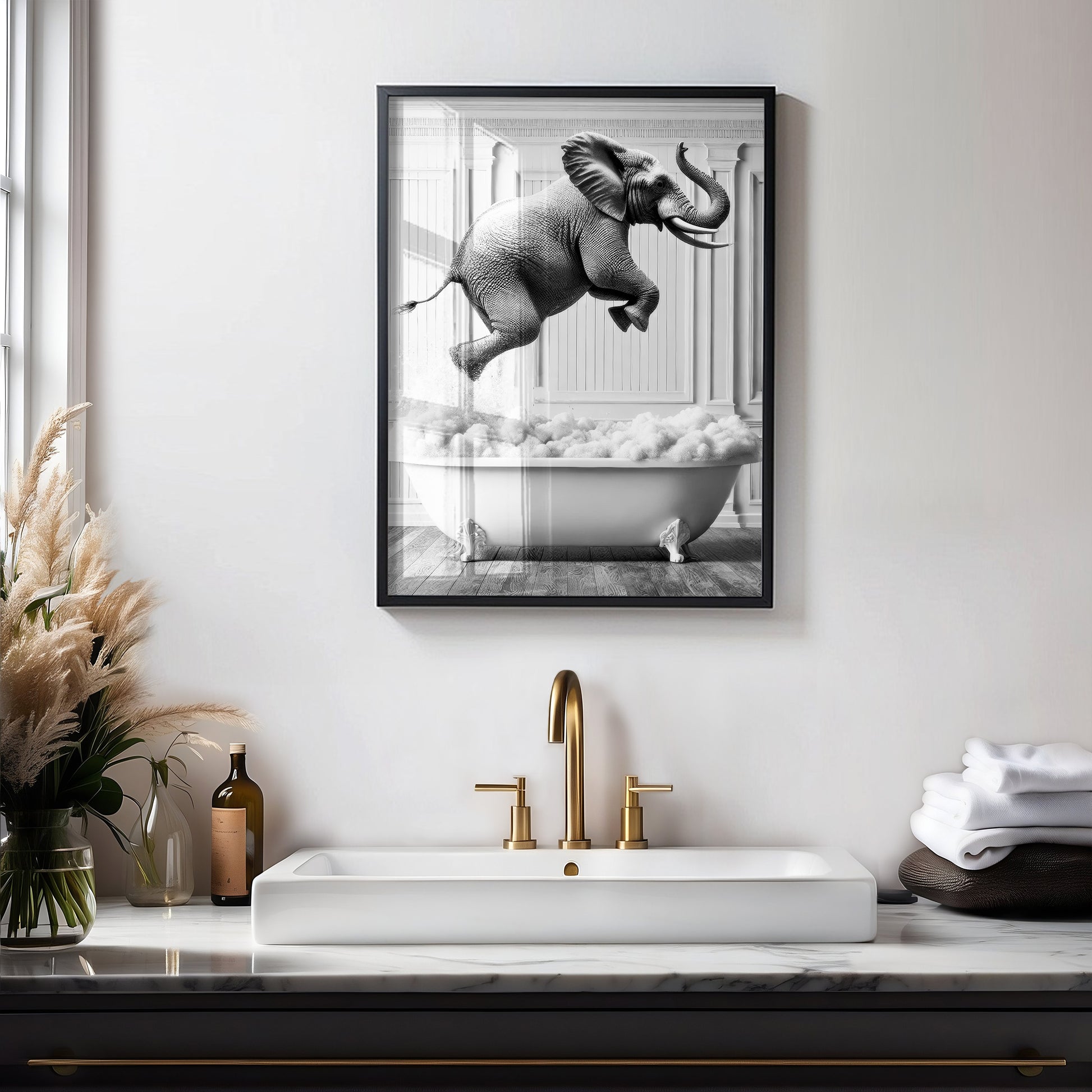 Elefant springt in Badewanne Poster Badezimmer Deko Gäste WC Geschenk Hauskauf Einweihungsparty Badezimmer Dekoration Badezimmer Print Fun