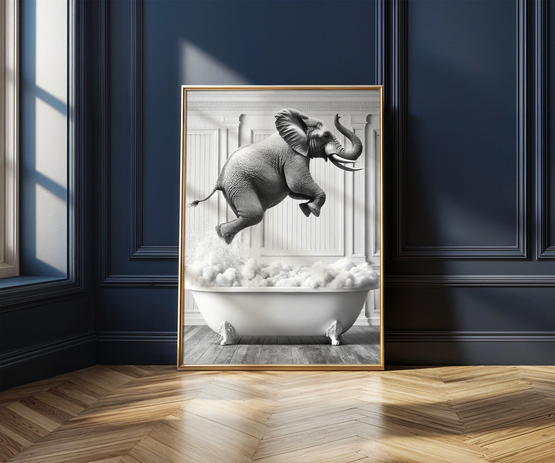 Elefant springt in Badewanne Poster Badezimmer Deko Gäste WC Geschenk Hauskauf Einweihungsparty Badezimmer Dekoration Badezimmer Print Fun