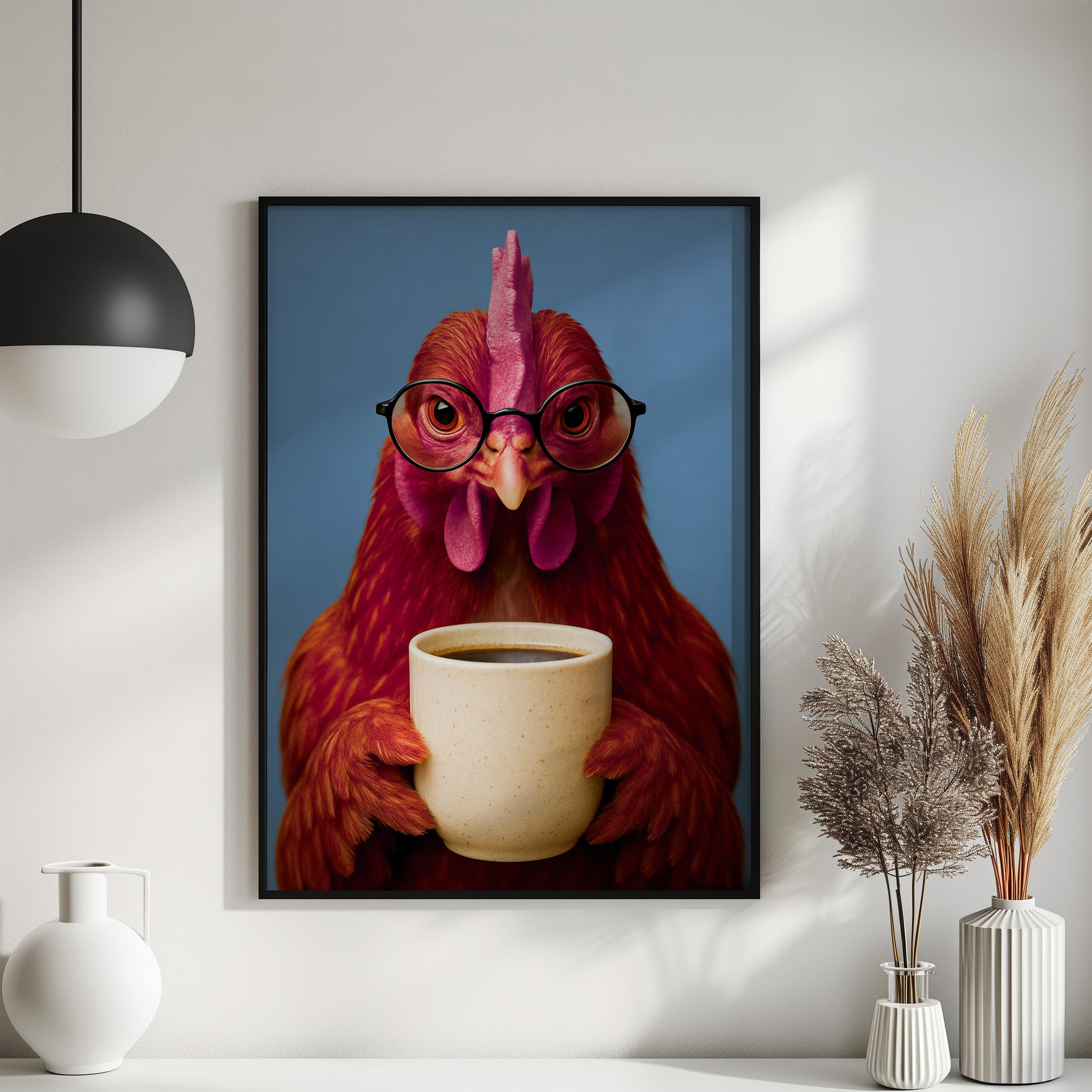 Poster Esszimmer Bild Huhn trinkt Kaffee Geschenk Hausbau, Küchen Deko