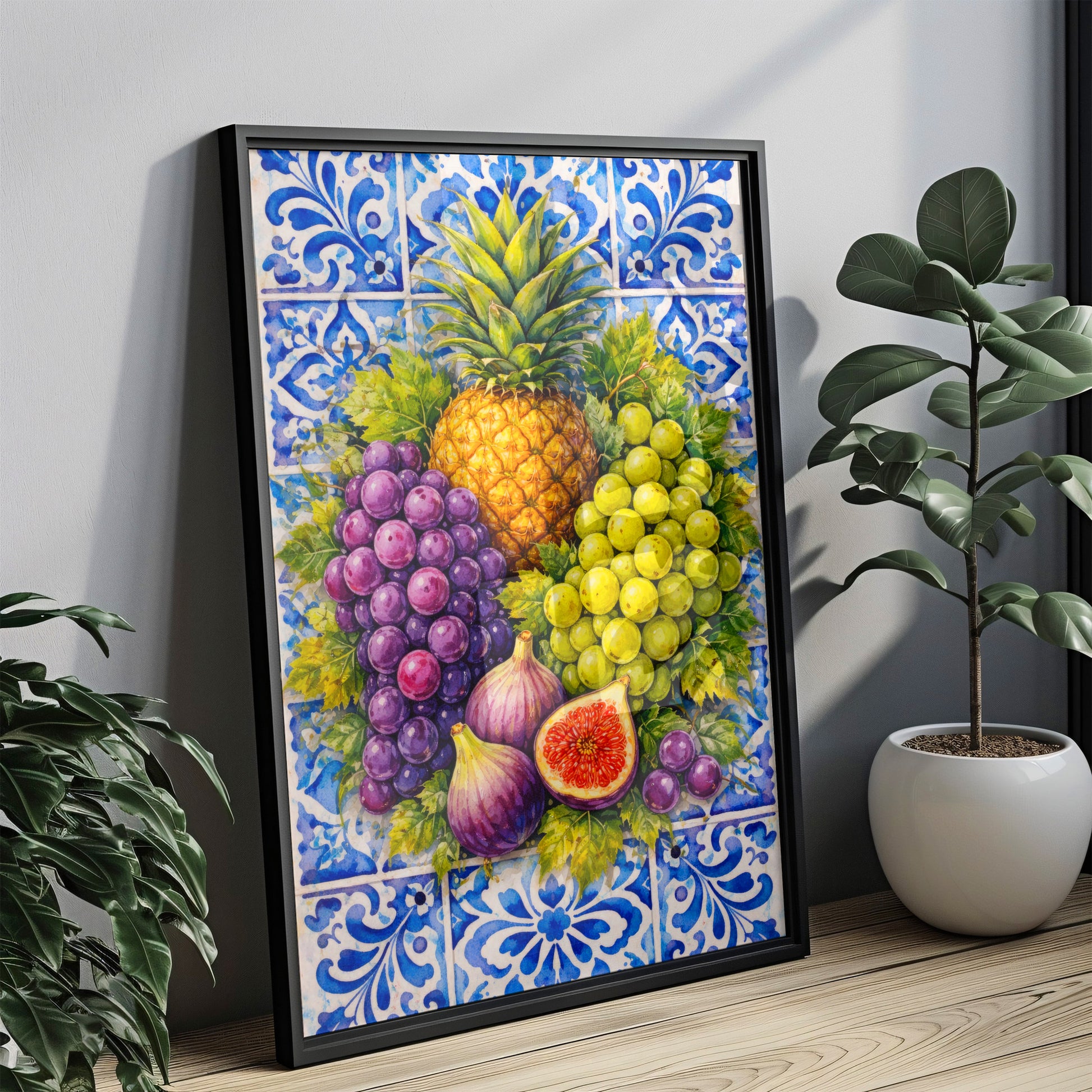 Küchen Poster mit Früchten in Fliesenoptik - Wanddeko für Esszimmer Bild