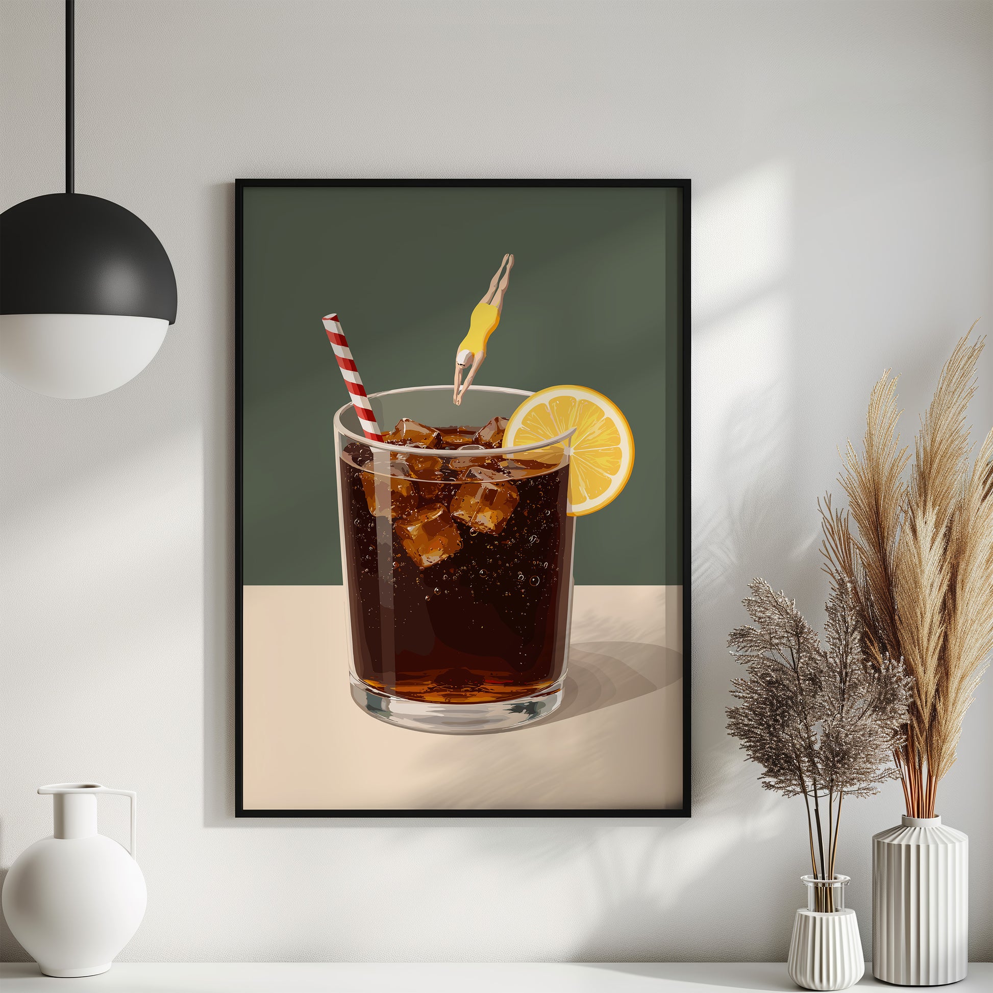 Küchen Vintage Poster - Frau springt in Cola Glas