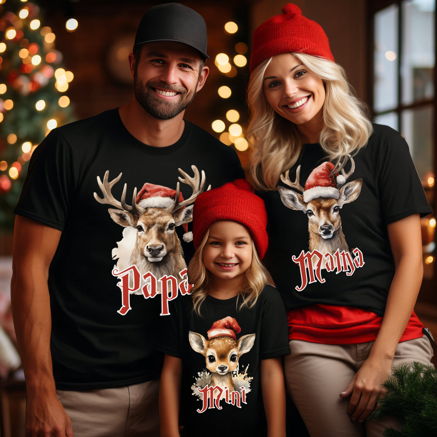 Familienoutfit Weihnachten Shirts Rentier T-Shirts Papa, Mama, Mini, Big Bro, Lil Sis Baby Geschenk Weihnachten Babybody bedruckt