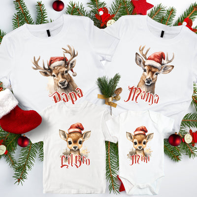 Familienoutfit Weihnachten Shirts Rentier T-Shirts Papa, Mama, Mini, Big Bro, Lil Sis Baby Geschenk Weihnachten Babybody bedruckt