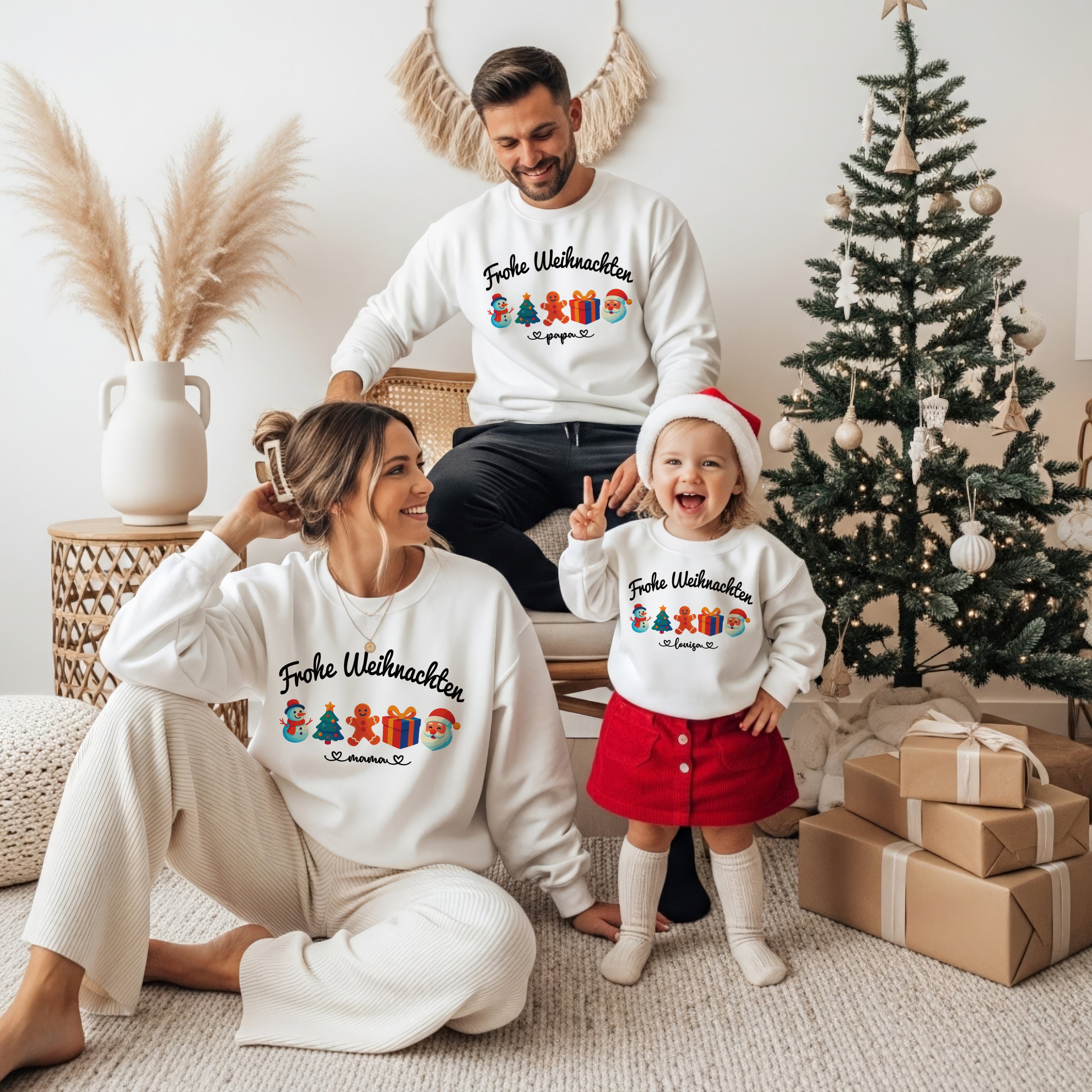 Personalisierte Weihnachtspullover für die Familie - Familienoutfit Weihnachten Sweater für Mama, Papa und Baby