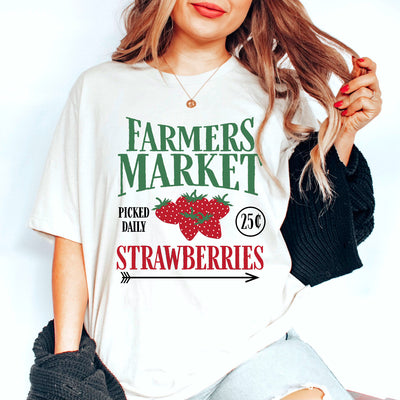 Farmers Market Shirt Fresh Strawberries Vintage Cottagecore T-Shirt Obst Shirt Geschenk für Erdbeerliebhaber Botanisches Shirt Boho Unisex