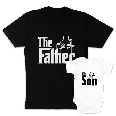 Vater Sohn Partnerlook Shirts The Father The Son T-Shirts Mafia Outfit Set Babybody bedruckt personalisiert Vater Sohn Geschenk Vatertag