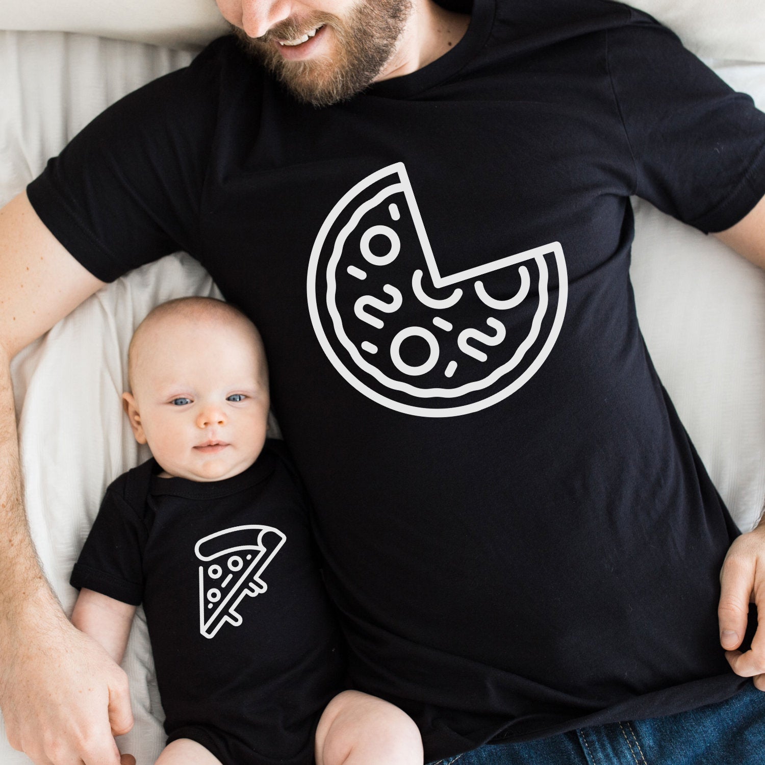 Pizza Shirts Vater Sohn Partnerlook Pizza Scheibe T-Shirts Mama Tochter Outfit Set Babybody bedruckt Valentinstag Geschenk Vatertag für Papa