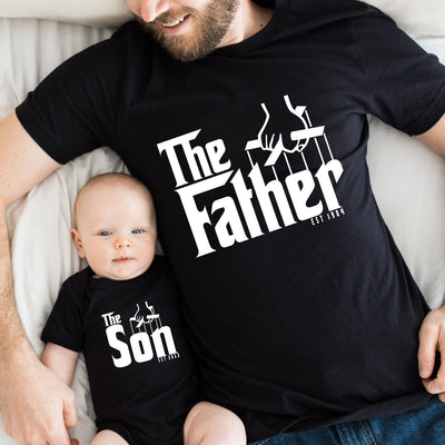 Vater Sohn Partnerlook Shirts The Father The Son T-Shirts Mafia Outfit Set Babybody bedruckt personalisiert Vater Sohn Geschenk Vatertag