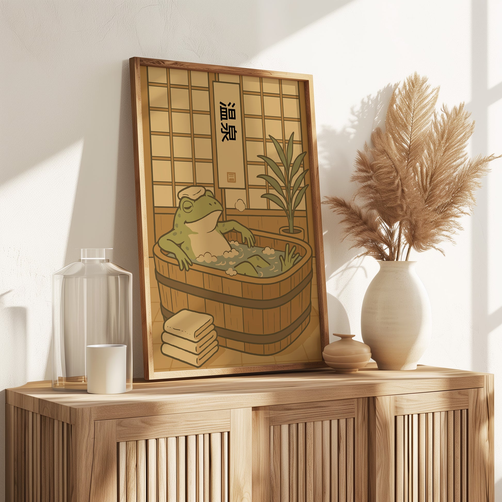 Japanischer Frosch in der Badewanne Poster Badezimmer Dekoration – Japanische Wandkunst