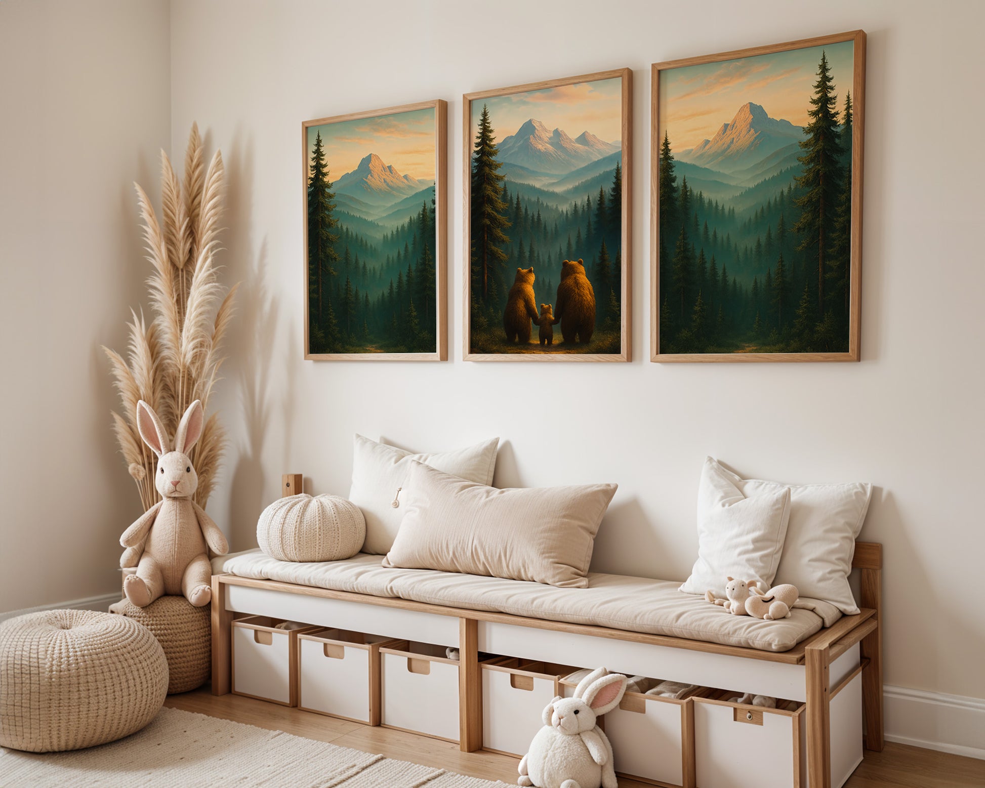Kinderzimmer Poster Set Tiere - 3 Bären Familie - Babyzimmer Drucke