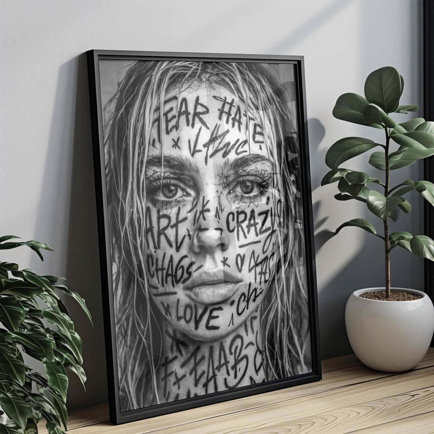 Schwarz-Weiß Frauen Poster Tattoo - Urbane Kunst Print - Moderne Vintage Bilder & Wohndekoration - Wanddekoration Wohnzimmer Schlafzimmer