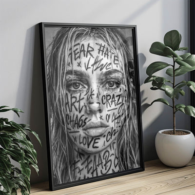 Schwarz-Weiß Frauen Poster Tattoo - Urbane Kunst Print - Moderne Vintage Bilder & Wohndekoration - Wanddekoration Wohnzimmer Schlafzimmer