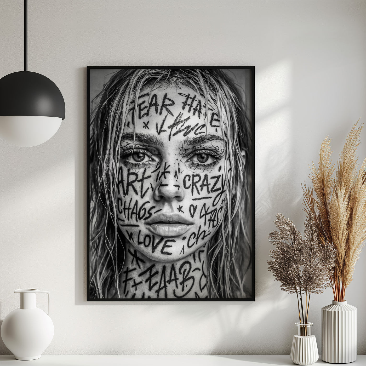 Schwarz-Weiß Frauen Poster Tattoo - Urbane Kunst Print - Moderne Vintage Bilder & Wohndekoration - Wanddekoration Wohnzimmer Schlafzimmer