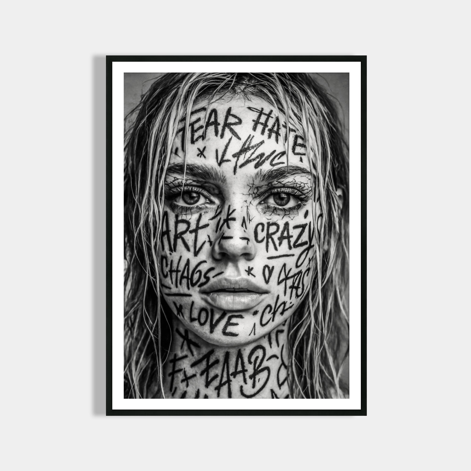 Schwarz-Weiß Frauen Poster Tattoo - Urbane Kunst Print - Moderne Vintage Bilder & Wohndekoration - Wanddekoration Wohnzimmer Schlafzimmer