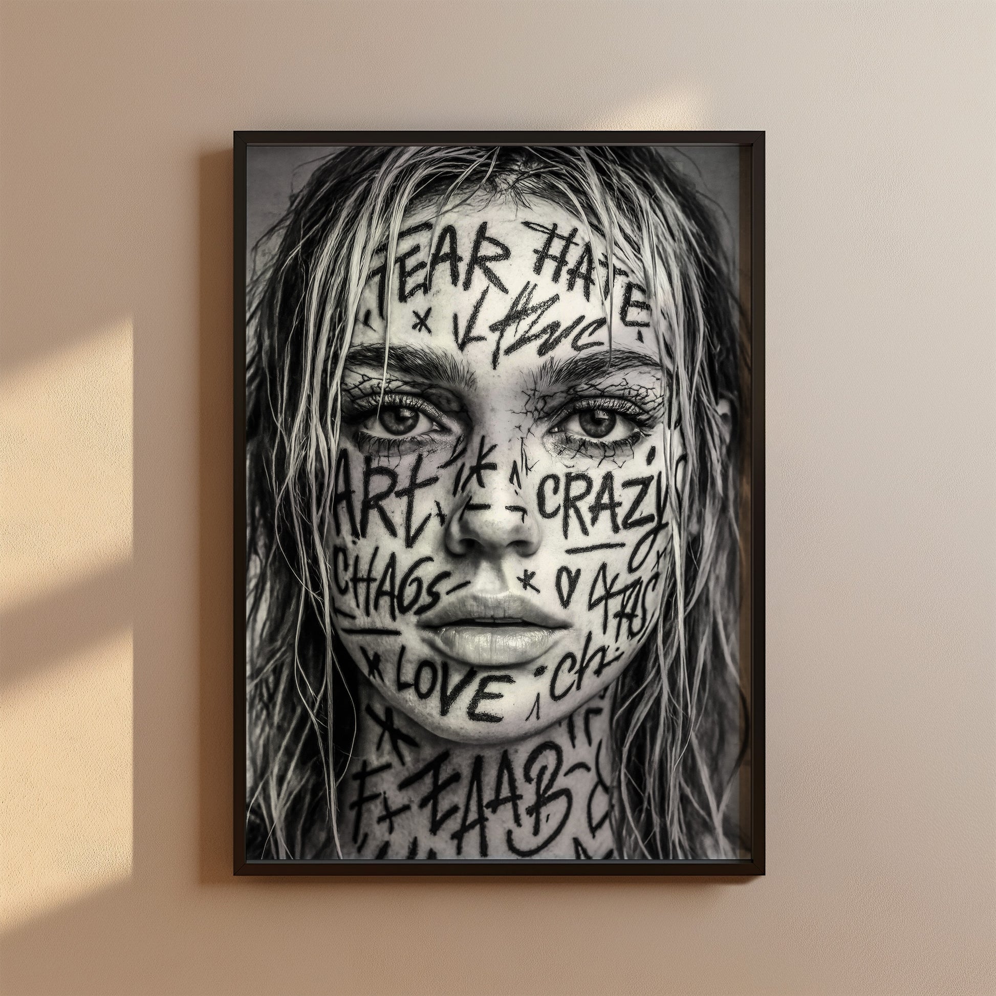 Schwarz-Weiß Frauen Poster Tattoo - Urbane Kunst Print - Moderne Vintage Bilder & Wohndekoration - Wanddekoration Wohnzimmer Schlafzimmer