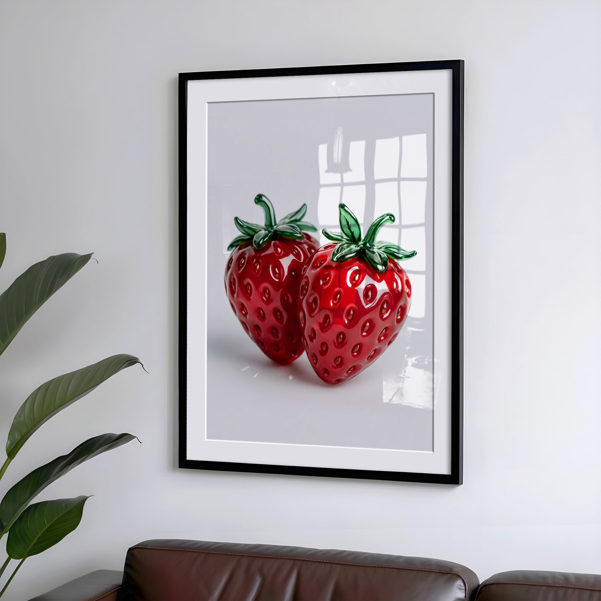 Glaserdbeeren Poster – Modernes Wandbild, Glas Kunstprint, Stillleben mit Erdbeeren